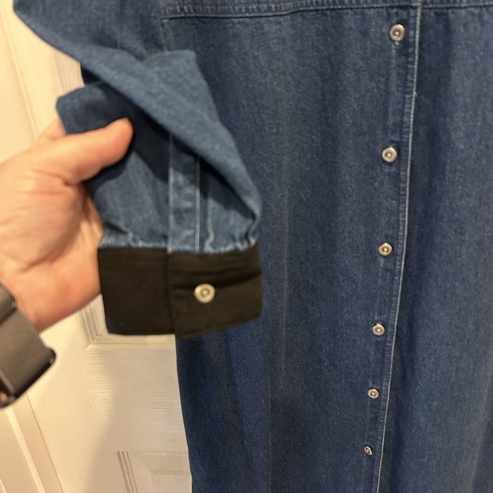 VTG Talbots Womens Denim Jean Maxi Shirt Dress Button Front Black Collar Size 10 - Picture 3 of 8
